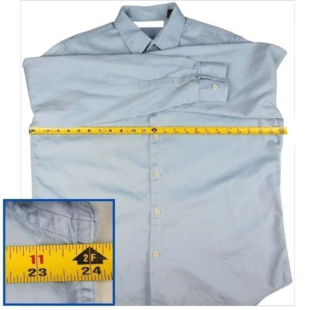 Perry Ellis Men's Long‎ Sleeve Collared Button Front Shirt, Light Blue, Size XL
